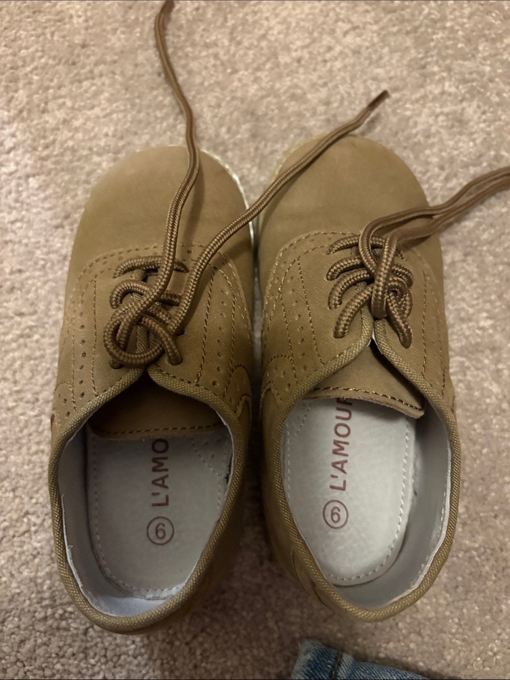 L'Amour Little Kids Brown Lace-Up Oxford Shoes